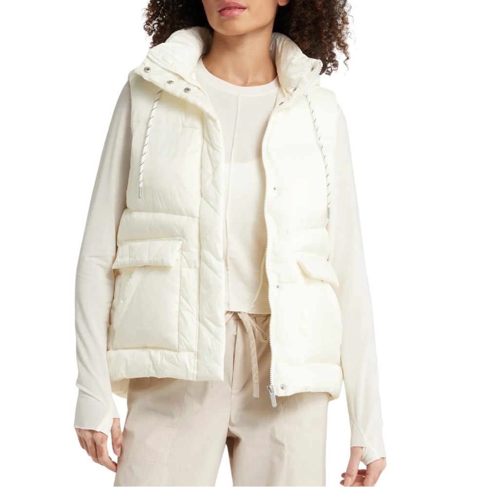 Zella Quilted Hooded Cocoon Vest Ivory Egret Women’s Medium